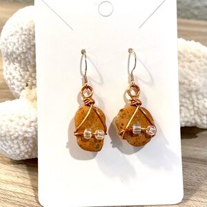 63. Handcrafted Mediterranean Sea tile Drop Earrings with rose gold accents